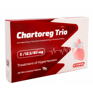 CHARTOREG TRIO 5 / 12.5 / 80 MG ( AMLODIPINE / HYDROCHLOROTHIAZIDE / TELMISARTAN ) 28 FILM-COATED TABLETS